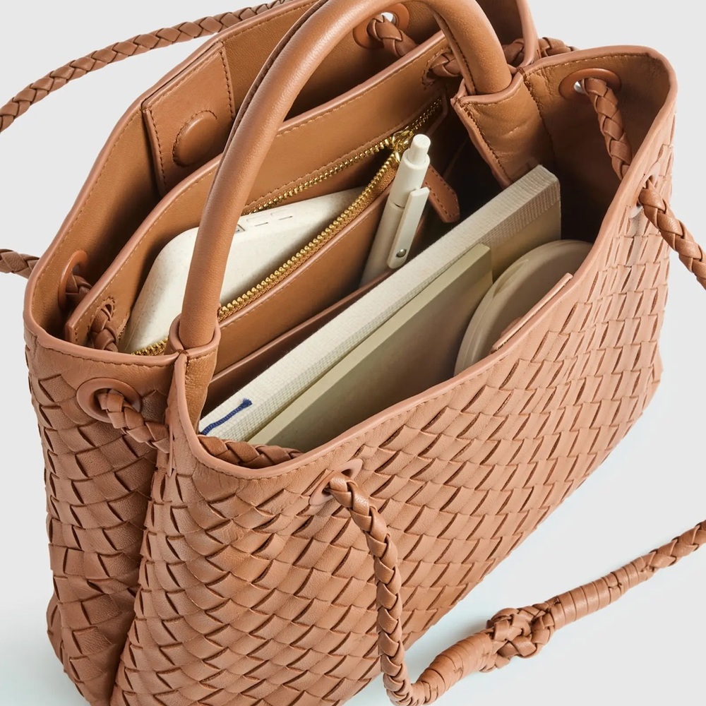 Quince Italian Leather Handwoven Satchel - Picture 3 of 6